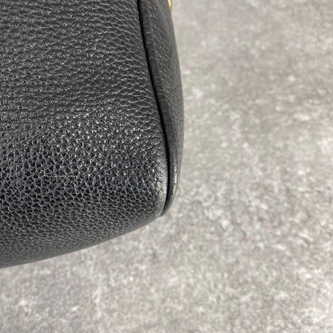 RALPH LAUREN ブラック ミニボストンバッグ シボ革 チャーム レザー