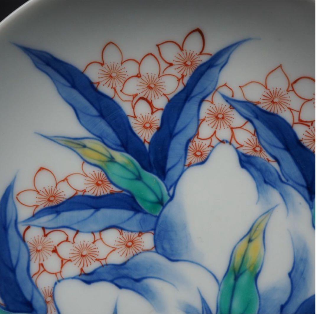 送料無料　鍋島御庭焼　江戸色鍋島 色絵桃紋皿　櫛高台 径約15cm