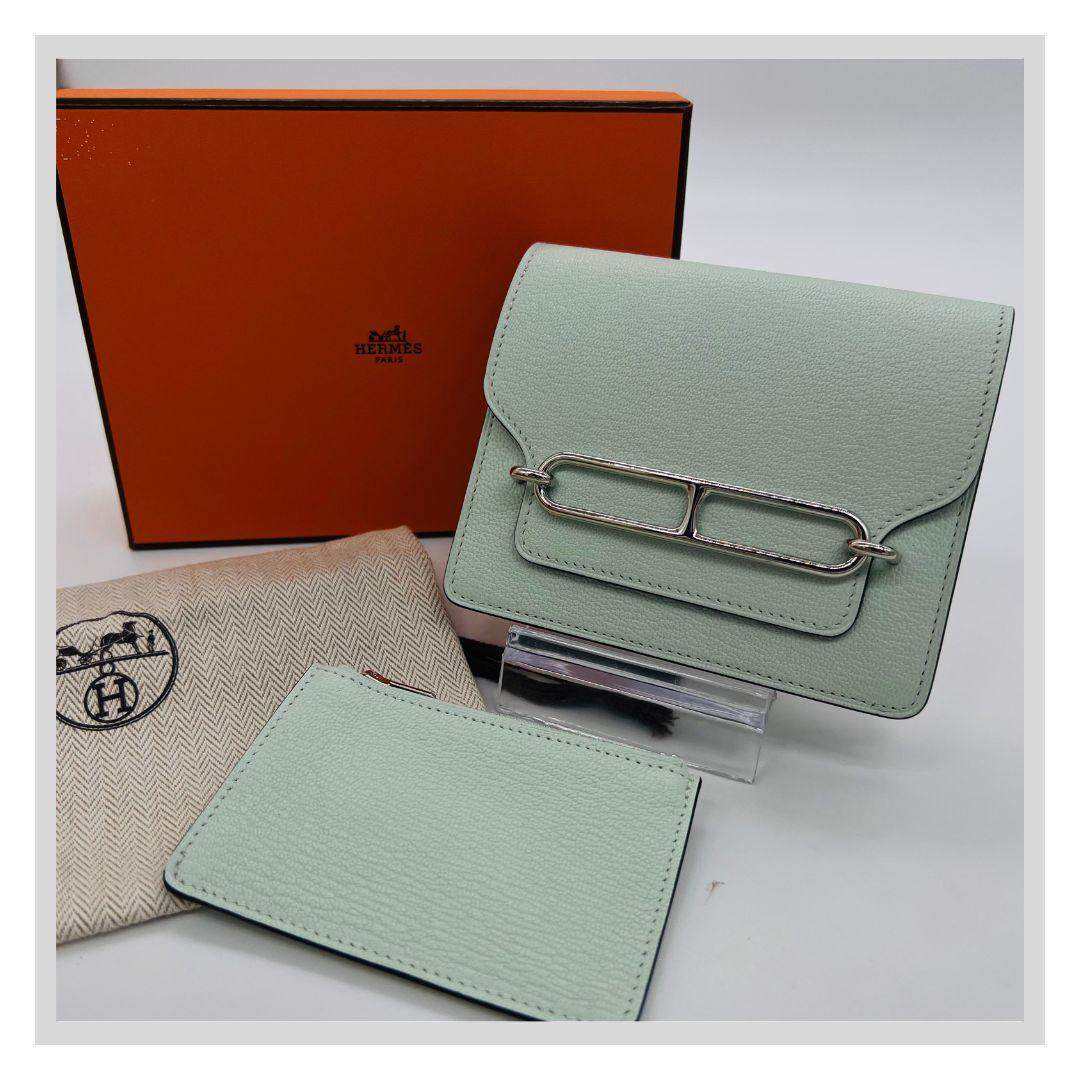 エルメス エルメス ロウリス スリム ウォレット W刻印 グリーン レザー