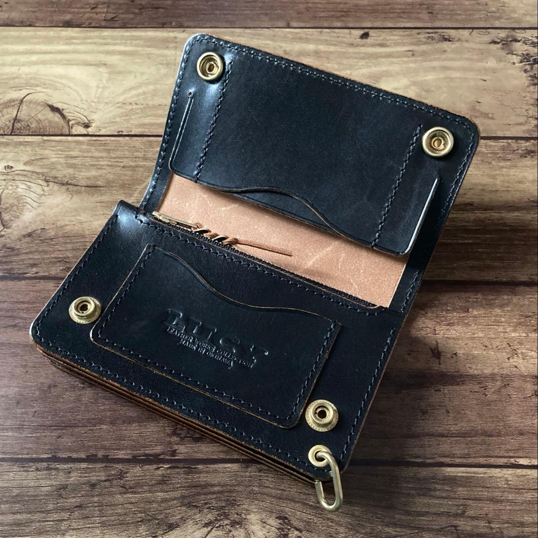 【お札を折らずに収納】姫路レザー トラッカーウォレット150（ミドル）3層