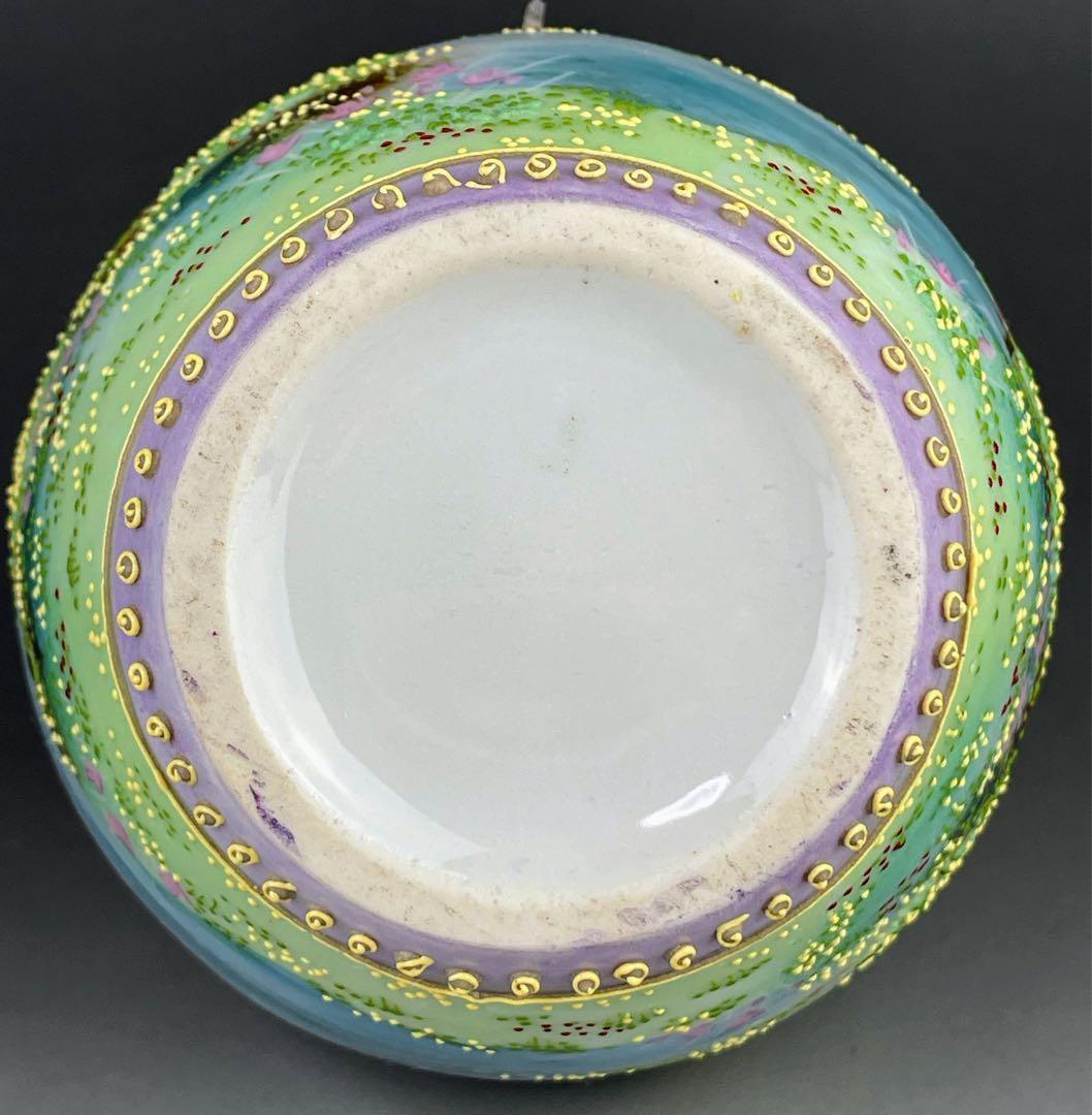 【希少】オールドニッポン 一陳盛り上げ 風景紋 バスケット 花籠 花瓶