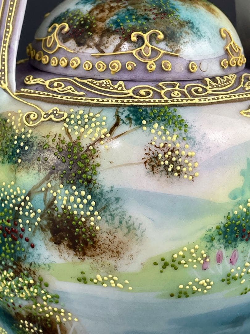 【希少】オールドニッポン 一陳盛り上げ 風景紋 バスケット 花籠 花瓶