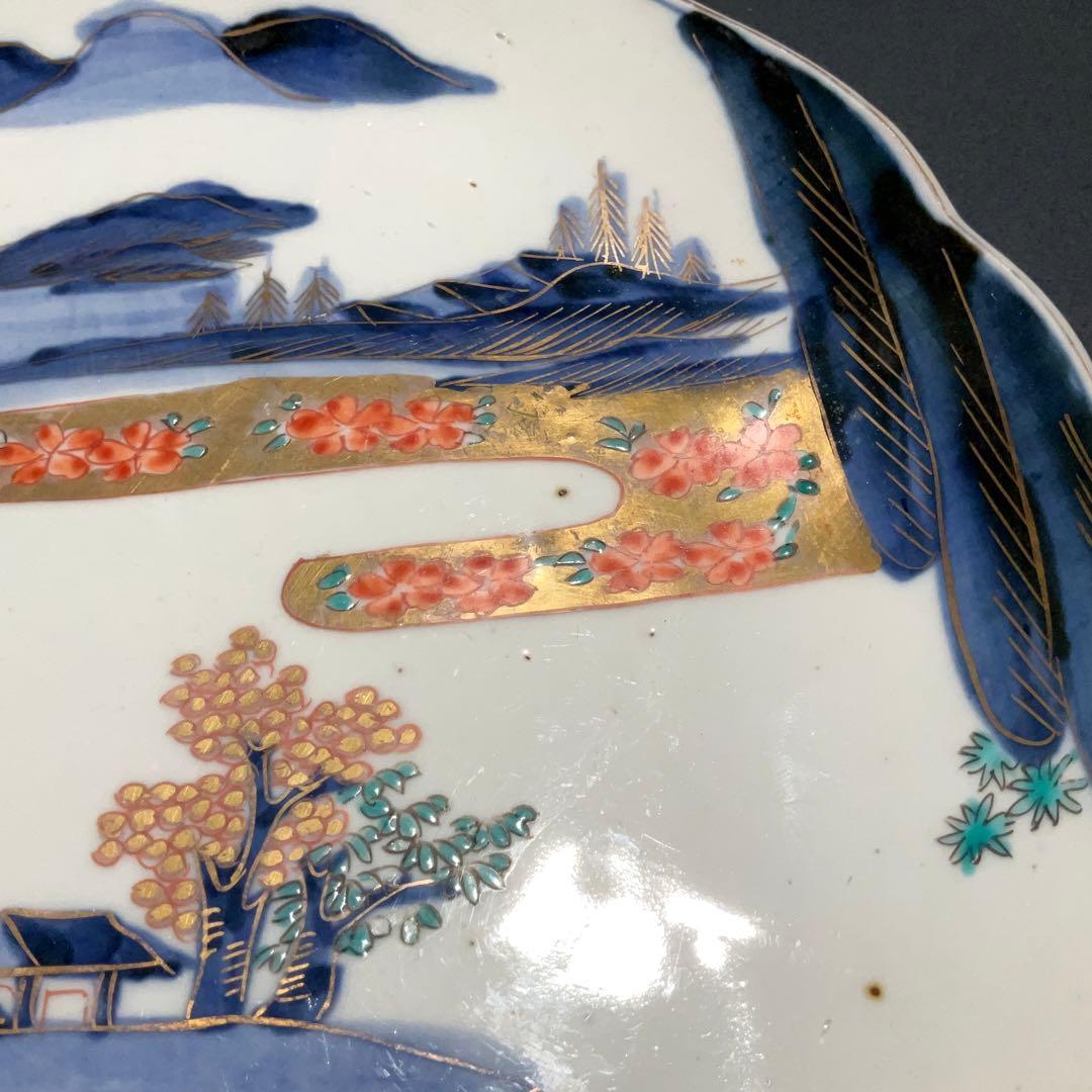 伊万里金襴手山水図八寸皿　Φ24㎝　骨董　古伊万里　江戸幕末　R0918w1ダS