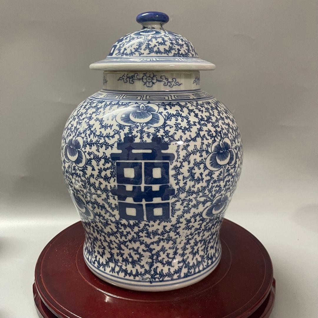 景徳鎮 青花磁器喜字将軍缶 陶磁器装飾品 工芸品 美術品 置物