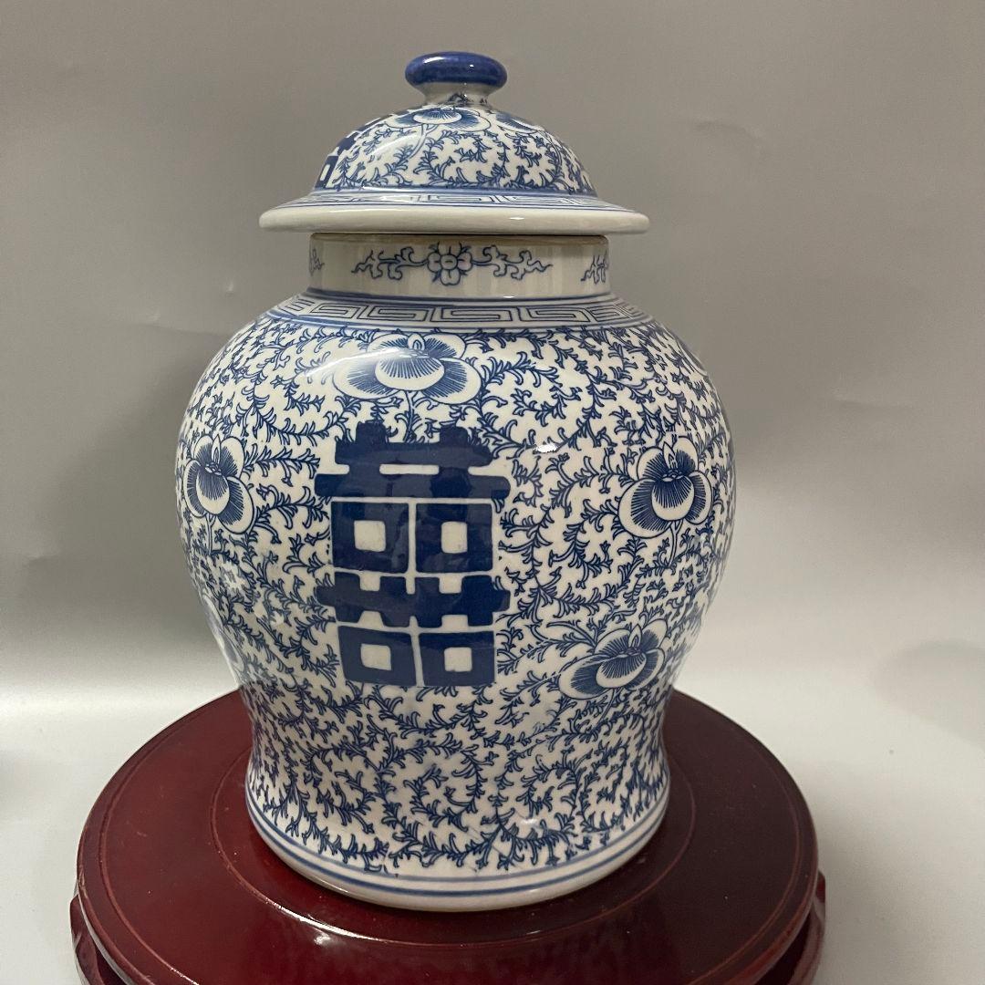 景徳鎮 青花磁器喜字将軍缶 陶磁器装飾品 工芸品 美術品 置物