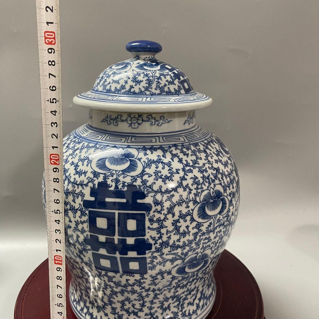 景徳鎮 青花磁器喜字将軍缶 陶磁器装飾品 工芸品 美術品 置物