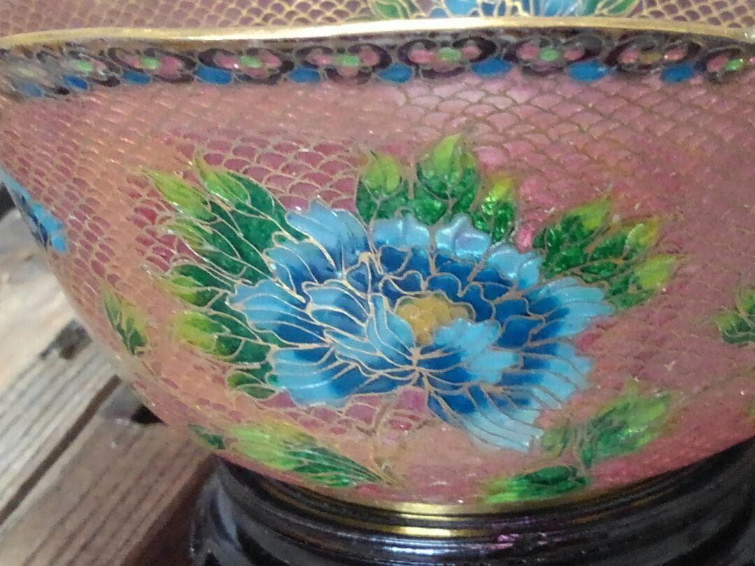 ♥中国製　硝子　金彩　花柄　鉢　φ１８０ｍｍ　置物　飾り　骨董　古玩