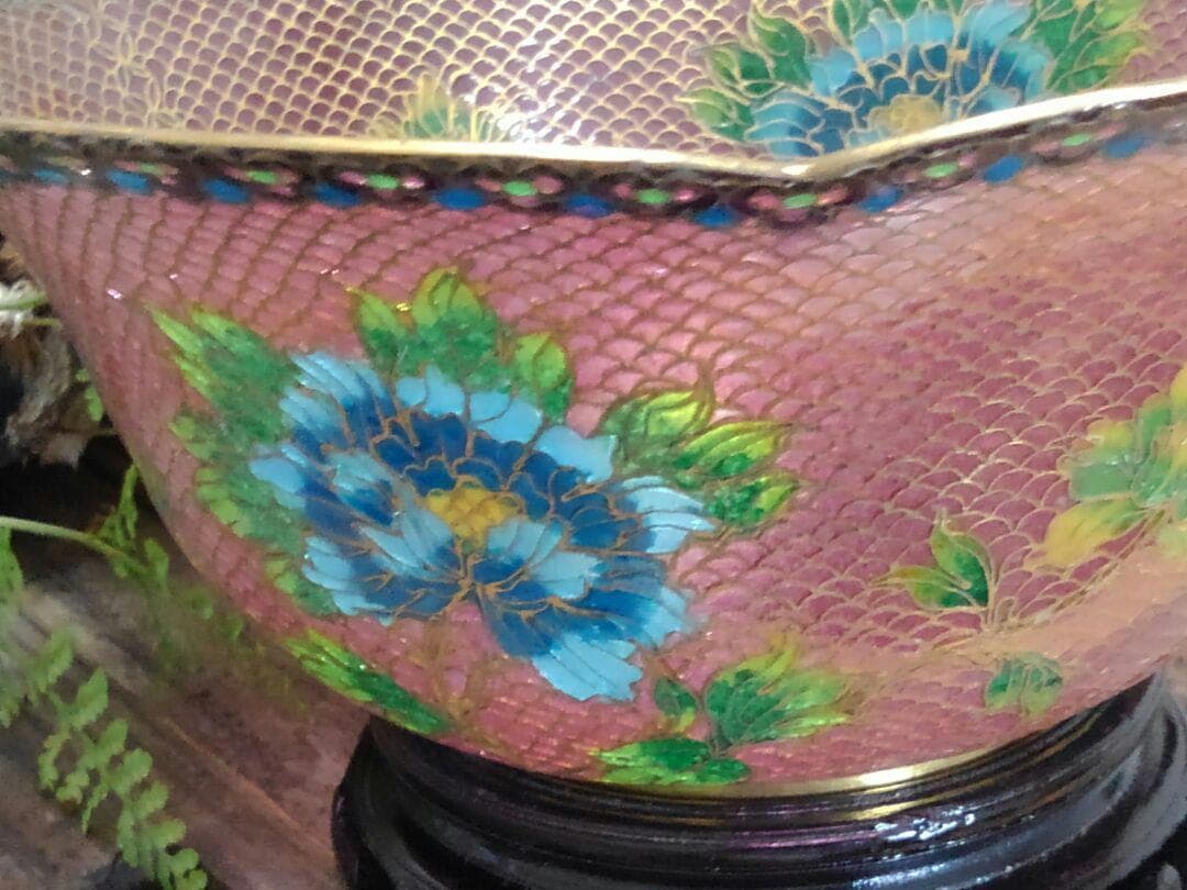 ♥中国製　硝子　金彩　花柄　鉢　φ１８０ｍｍ　置物　飾り　骨董　古玩