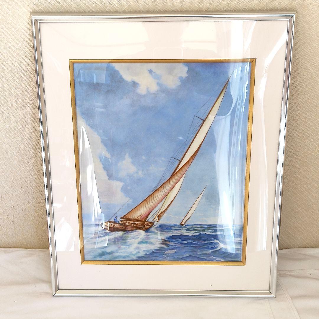 フリッツノイマン 風に 陶板画 ローゼンタール 額装