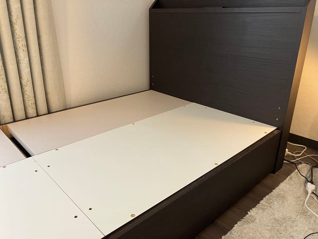 NITORI ベッドフレームシングル・ダークブラウン色 収納2口＋コンセント付き