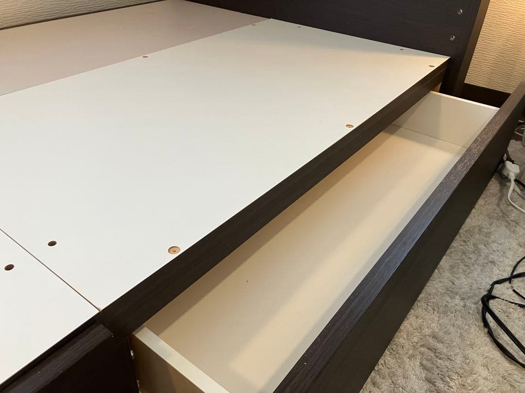 NITORI ベッドフレームシングル・ダークブラウン色 収納2口＋コンセント付き