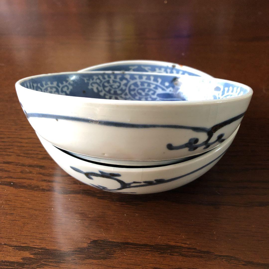 古伊万里☆白抜きたこ唐草☆なます皿二枚