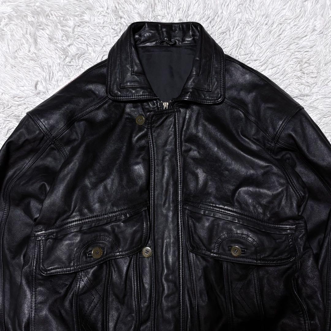 00s ブラック A-2 短丈レザージャケット y2k M〜Lサイズ相当