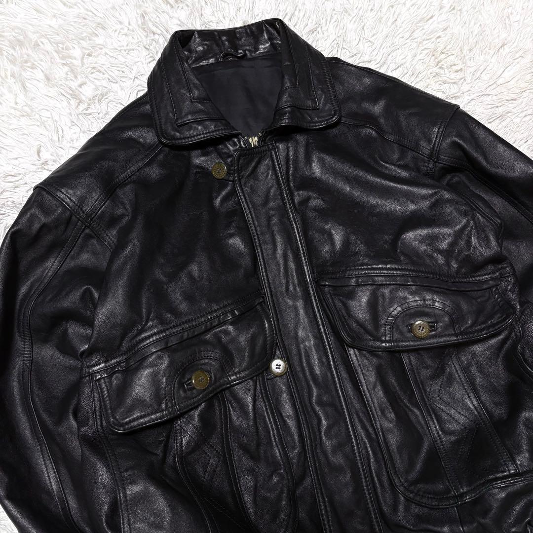 00s ブラック A-2 短丈レザージャケット y2k M〜Lサイズ相当