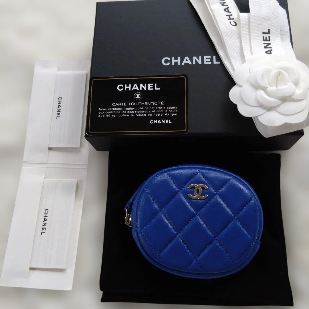 未使用 CHANEL マトラッセ ラウンドケース ココ ブルー ラムスキン