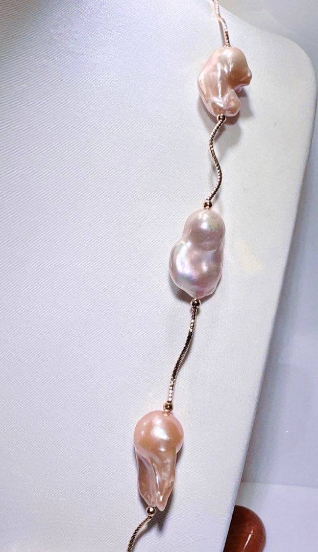 特価値段オイスターパールゴールドイエローミラーパイプネックレスNO24-744