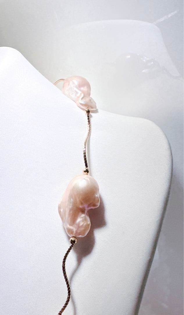 特価値段オイスターパールゴールドイエローミラーパイプネックレスNO24-744