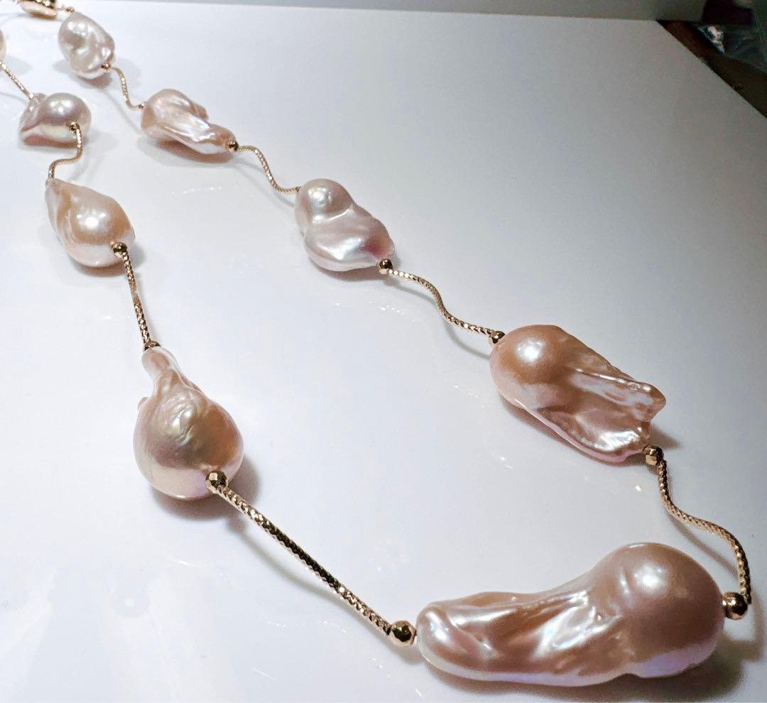 特価値段オイスターパールゴールドイエローミラーパイプネックレスNO24-744