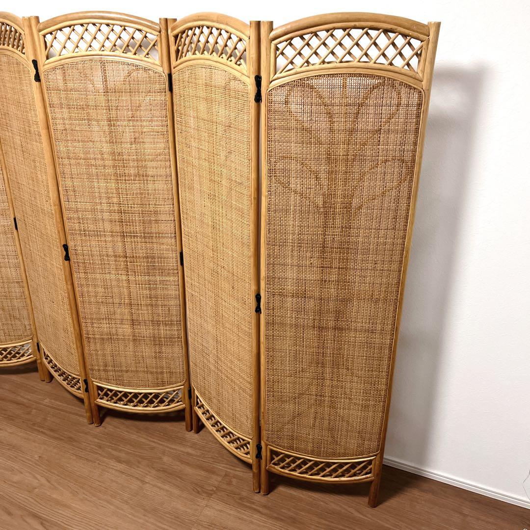 籐家具 ラタン 5連 パーテーション ブラインド 間仕切り 衝立 昭和レトロ