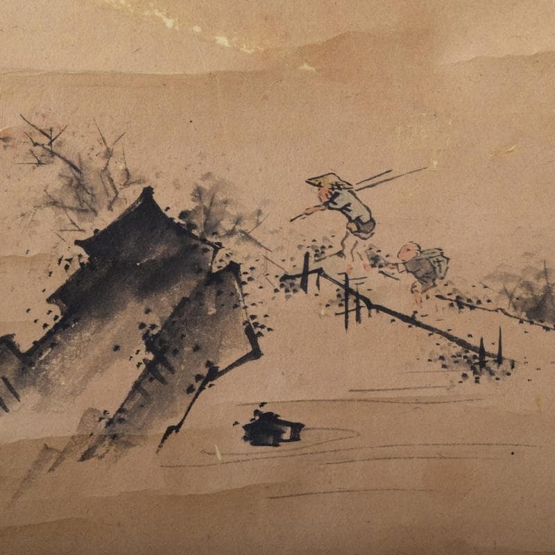 掛軸　古画　墨江武禅　山水人物図　C　7545A