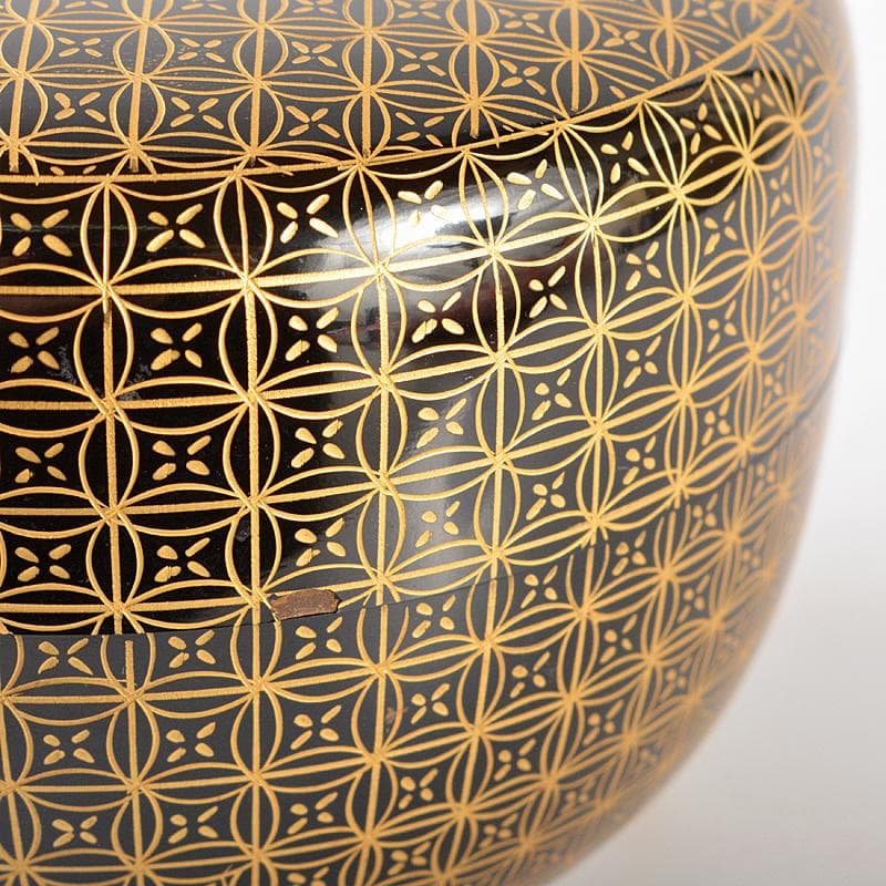 茶道具　輪島塗　前志芸男作　沈金七宝之図　平棗　共箱　D　R5354