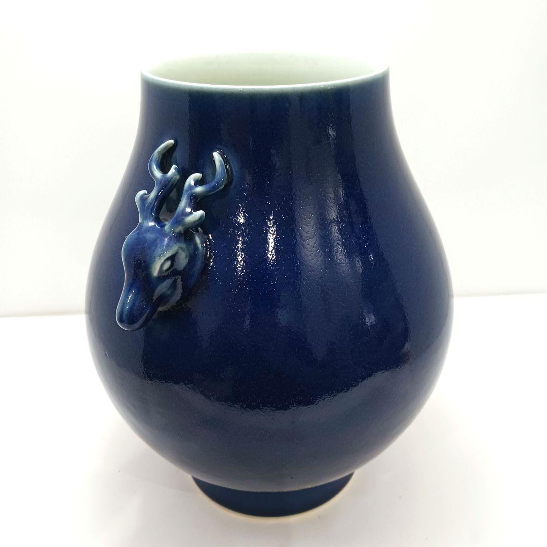 Y1921 中国唐物 青釉鈞窯鹿耳花瓶 壷 大清慶照年製 高さ24㎝　ten