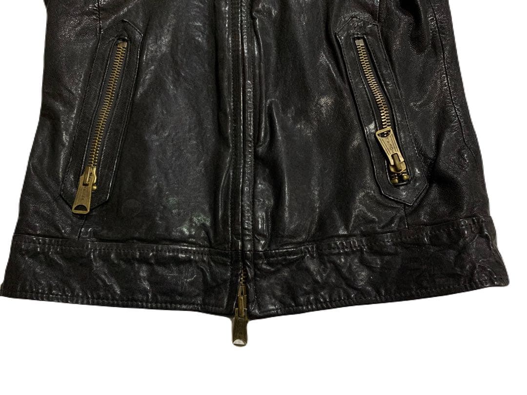 【BUFFALO BOBS】レザー シングルライダース ジャケット 黒　シワ加工