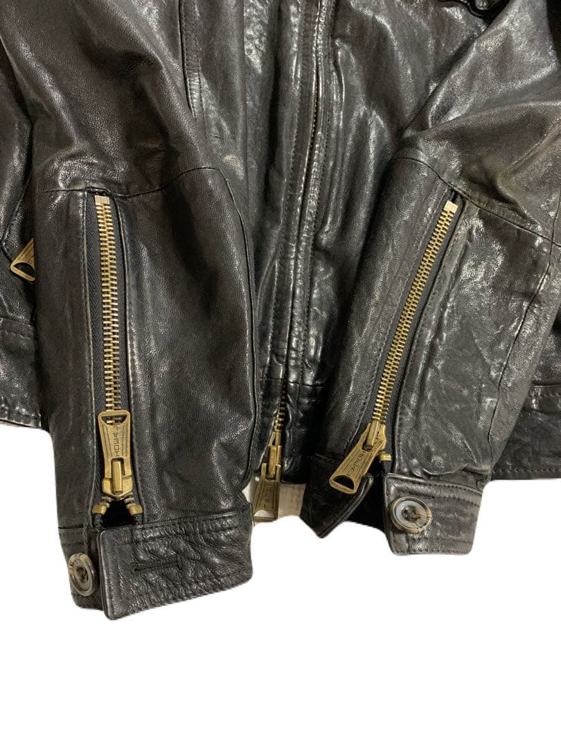 【BUFFALO BOBS】レザー シングルライダース ジャケット 黒　シワ加工