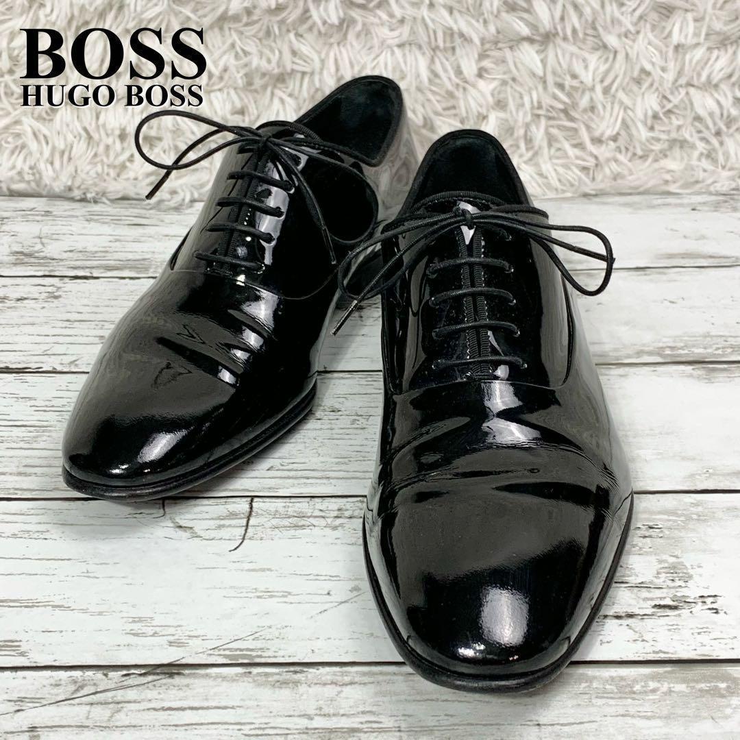 【美品】 HUGO BOSS ビジネスシューズ ドレスシューズ エナメル 黒
