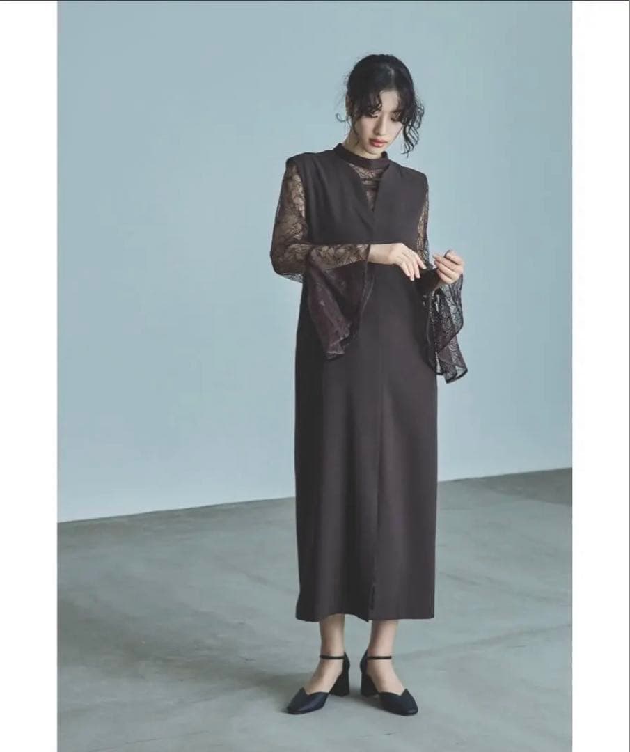 ベルスリーブスリットドレス パーティードレス