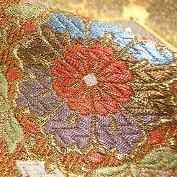 袋帯 京都 西陣 ゴールド 花唐草 華文 亀甲 訪問着や振袖に 中古 kp304