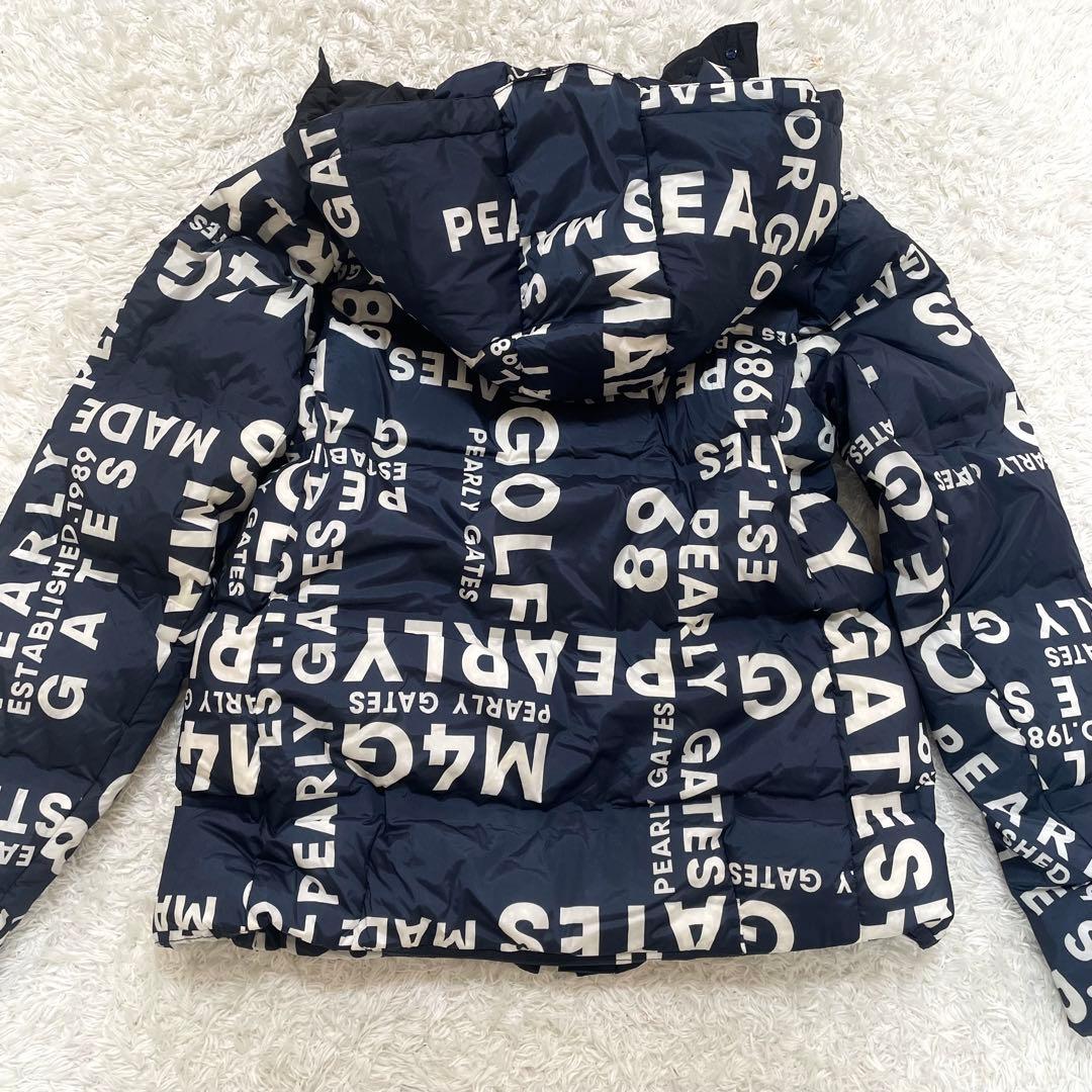 極美品 パーリーゲイツ ダウンジャケット 2way ロゴ総柄 0サイズ ネイビー
