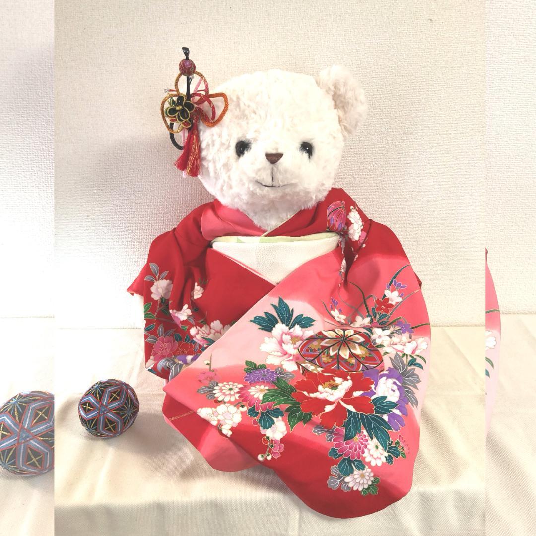 くまのぬいぐるみ　七五三お着物着用