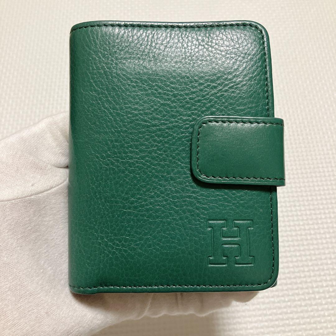 極美品HIROFU ヒロフ　〝H〟ロゴ　レザー二つ折り財布　センプレ　グリーン