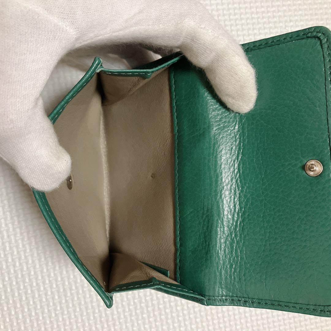 極美品HIROFU ヒロフ　〝H〟ロゴ　レザー二つ折り財布　センプレ　グリーン