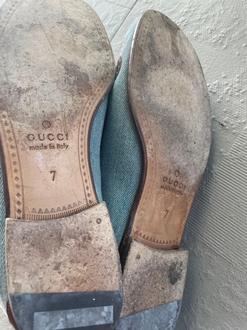 GUCCI グッチデッキシューズ　美品　7サイズ26センチ　ブルー✖️茶色