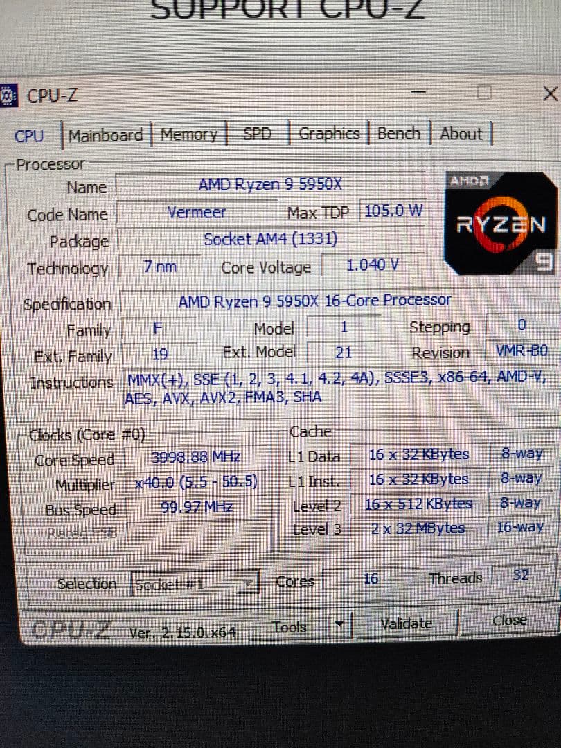 AMD Ryzen 9 5950x + マザボード + メモリーセット