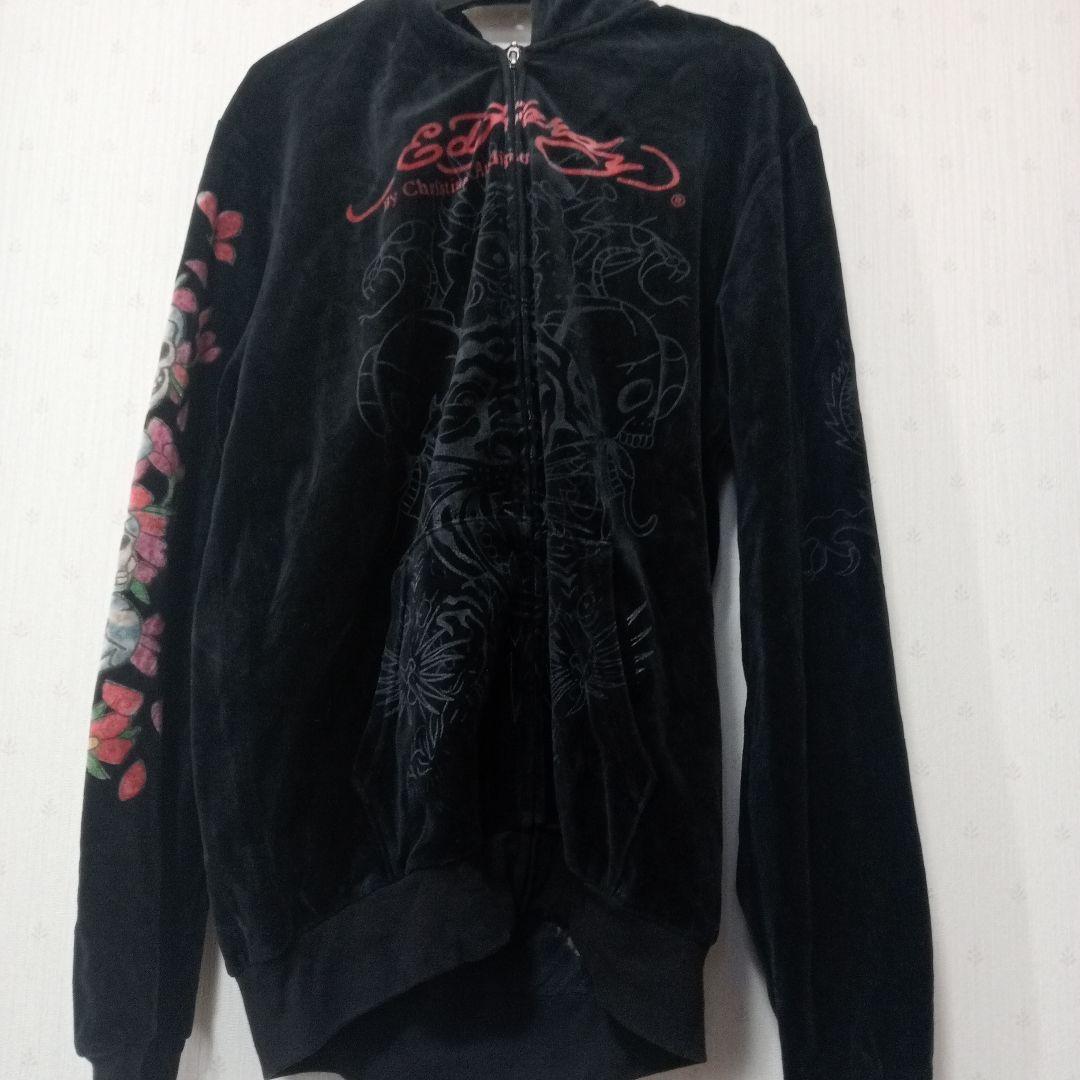 Don Ed Hardy ベロアパーカー XL 虎 黒 刺繍 ジップ メンズ