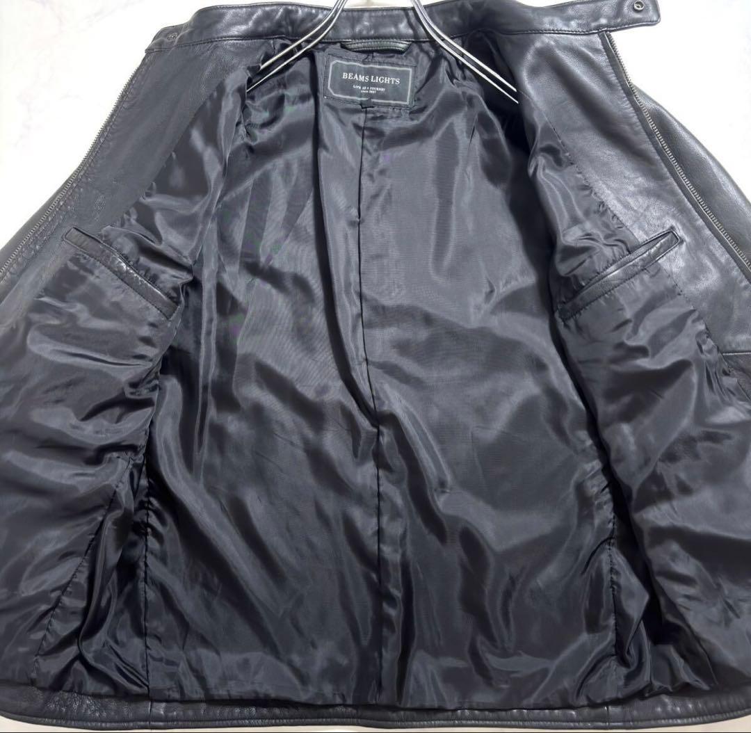 BEAMS シングルライダースジャケット●ラムレザー 本革 ブラック