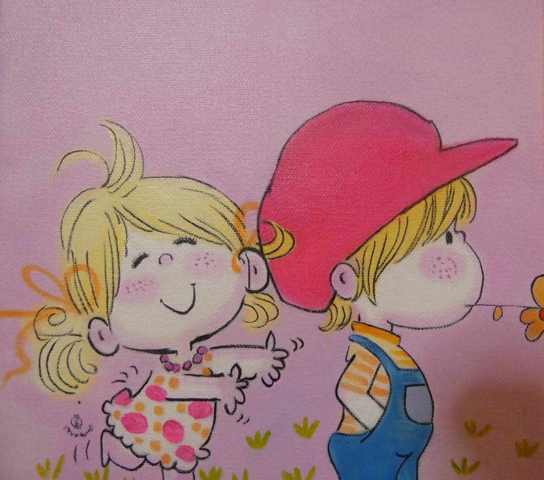 絵画 人物 　水森亞土「人物」 サインF6サイズ額装済み 肉筆手描き