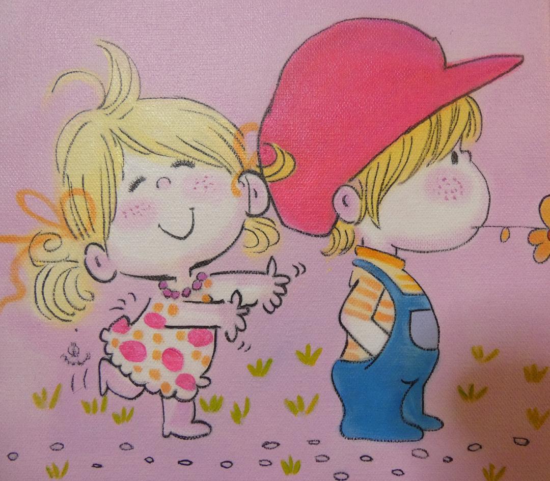 絵画 人物 　水森亞土「人物」 サインF6サイズ額装済み 肉筆手描き