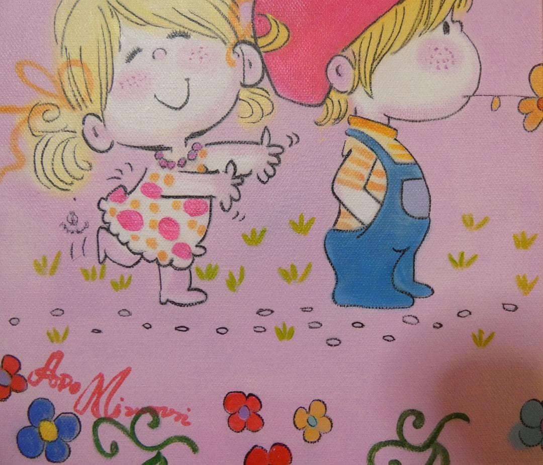 絵画 人物 　水森亞土「人物」 サインF6サイズ額装済み 肉筆手描き