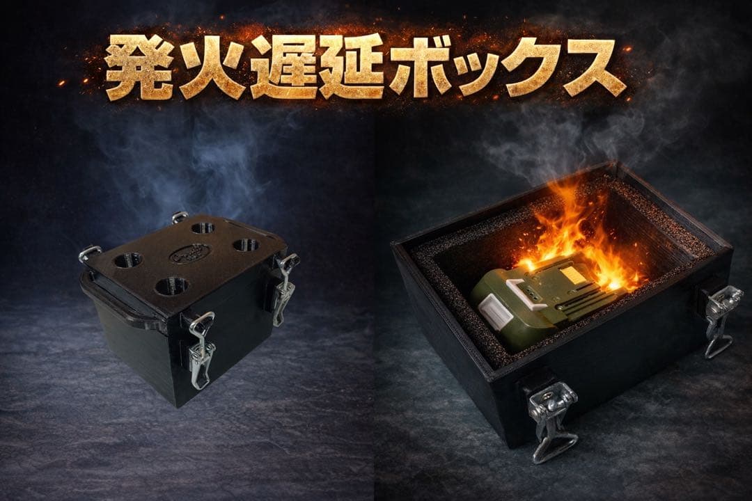 マキタバッテリー収納可能発火遅延ボックス 二重構造