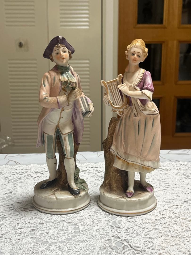 ジノリ　アンティーク イタリア製 フィギュリン磁器人形2点セット