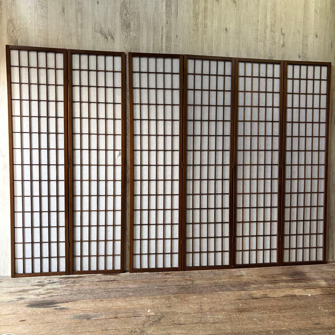 障子スクリーン 木製フレーム パーテーション 衝立 和風 2連+4連 目隠し