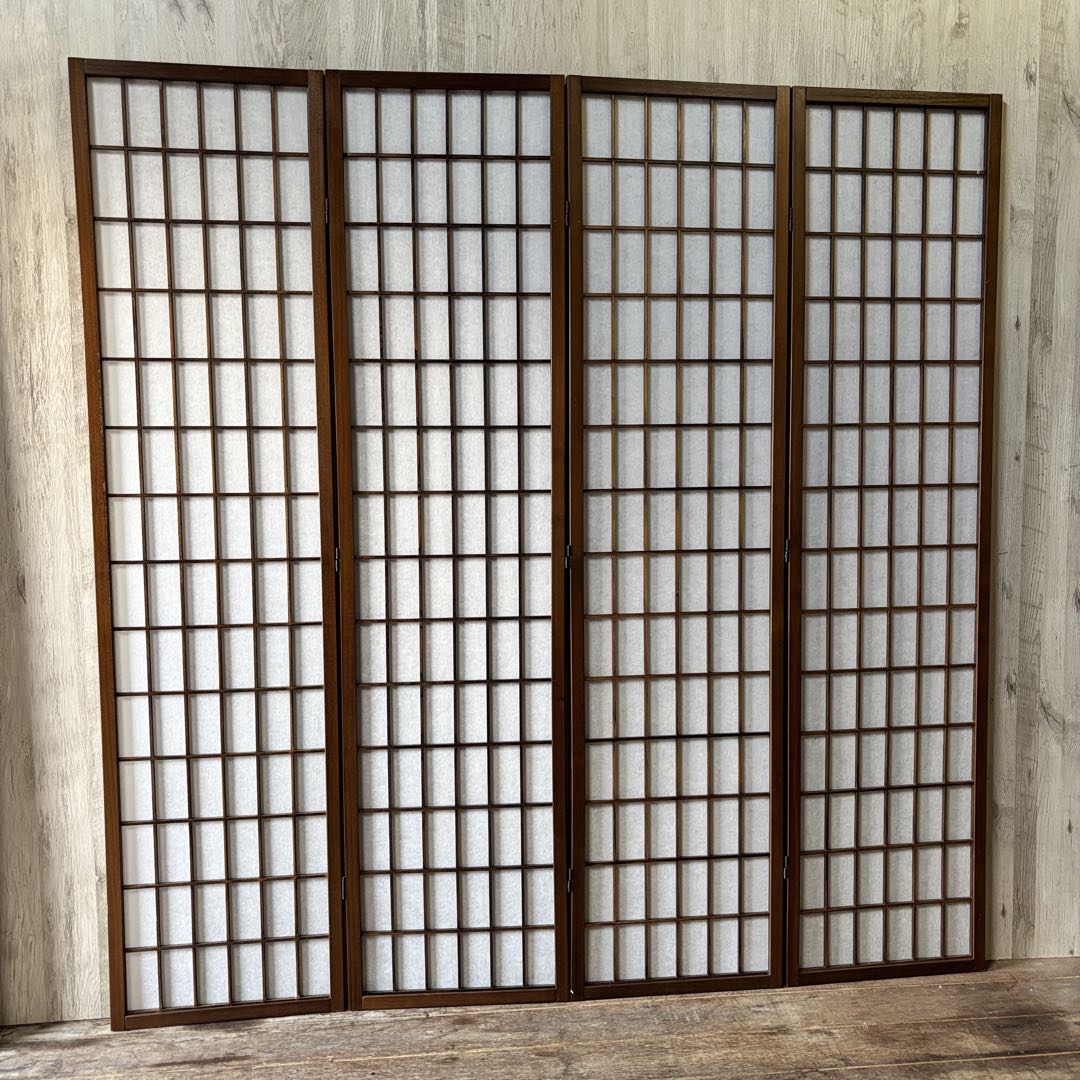 障子スクリーン 木製フレーム パーテーション 衝立 和風 2連+4連 目隠し