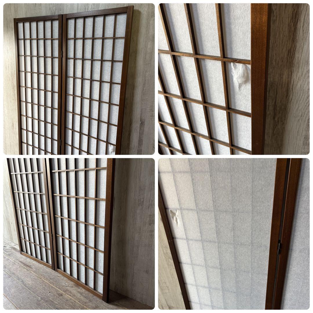 障子スクリーン 木製フレーム パーテーション 衝立 和風 2連+4連 目隠し
