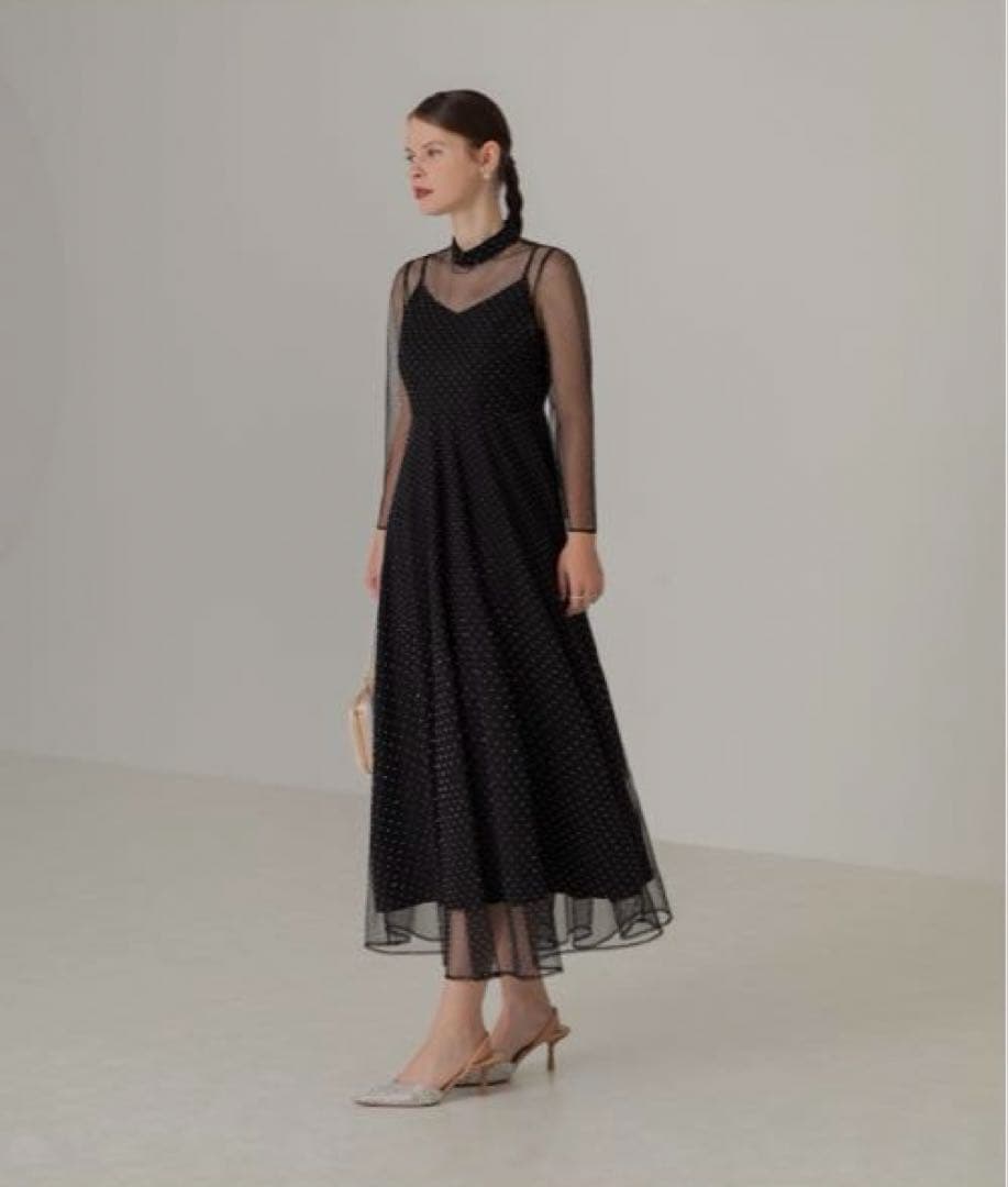 【Leja】2wayドットストーンギャザーチュールAラインドレス