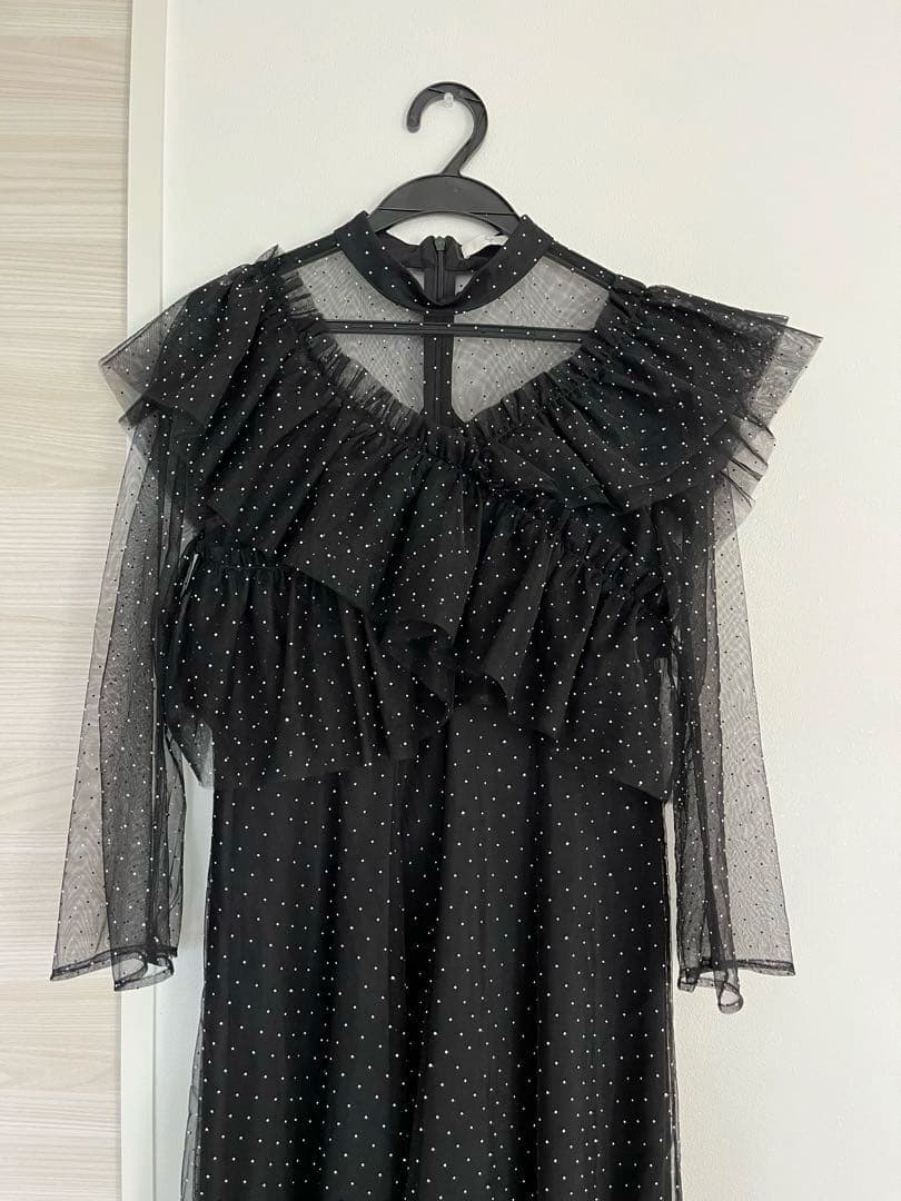 【Leja】2wayドットストーンギャザーチュールAラインドレス