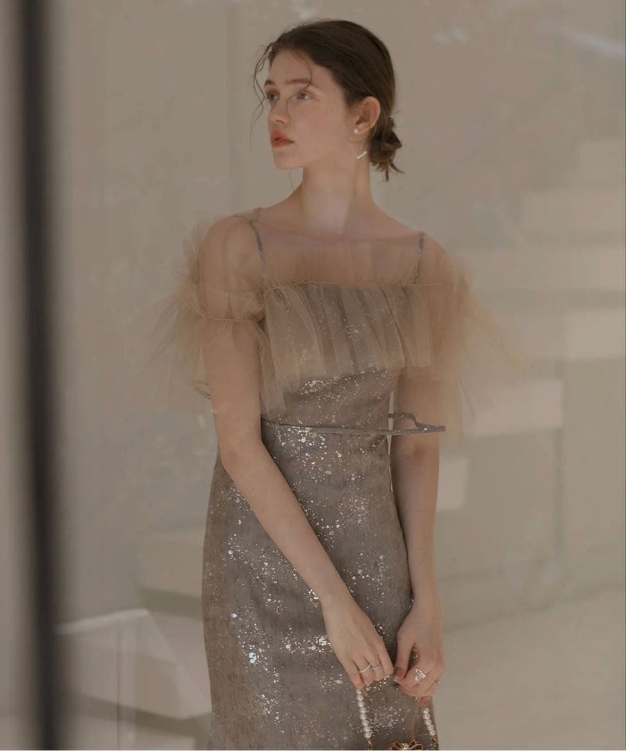 Leja チュールフリルボレロペイントマーメイドドレス　S